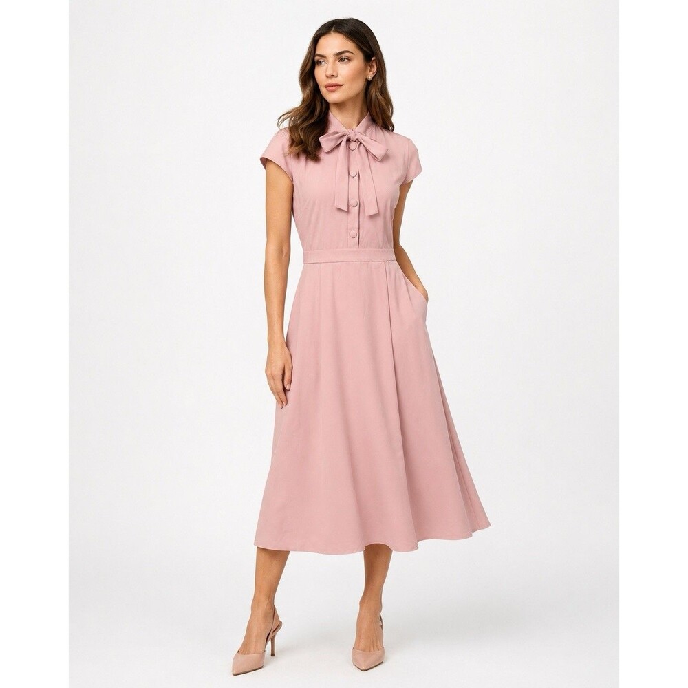 Alexia Admor NWT Size 6 Blush Pink Bow Tie Fit & Flare Midi Dress Coquette